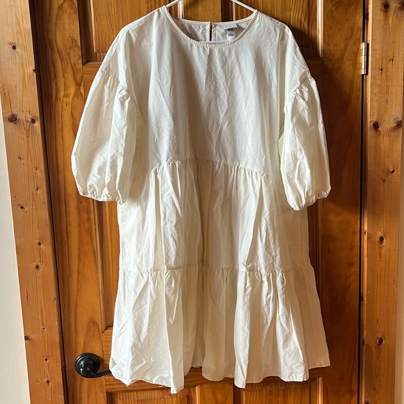 a new day Dresses & Skirts - A New Day White 3 Tiered Puff Sleeve Dress